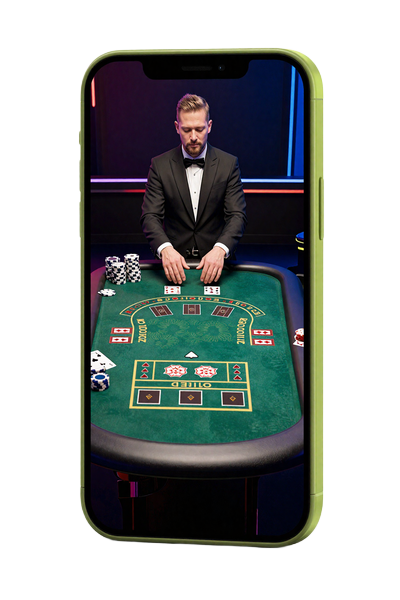 Smartphone mit Live Blackjack Tisch und echtem Dealer als mobiles Live Casino bei Golisimo Casino